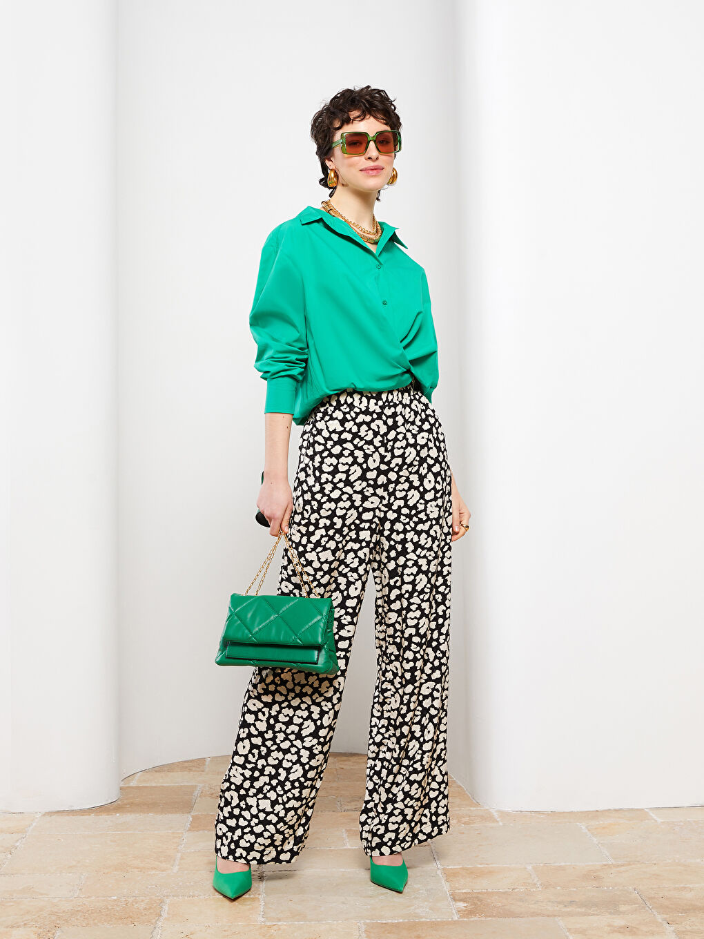 LCW Vision Elastic Waist Patterned Viscose Women Trousers -S2HS36Z8-LQJ