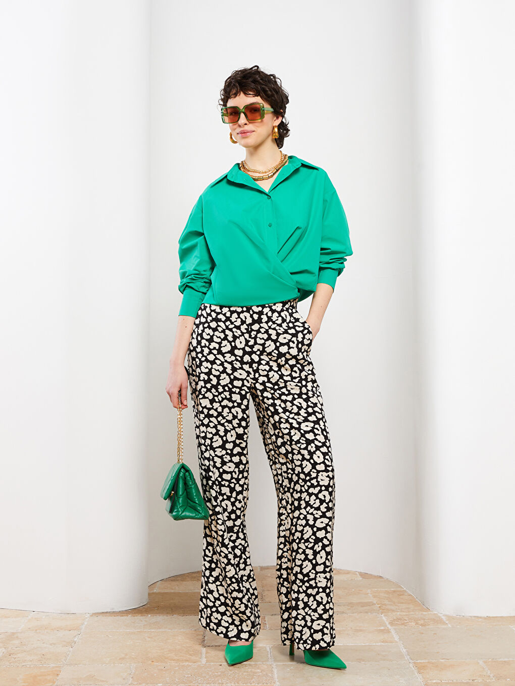 LCW Vision Elastic Waist Patterned Viscose Women Trousers -S2HS36Z8-LQJ