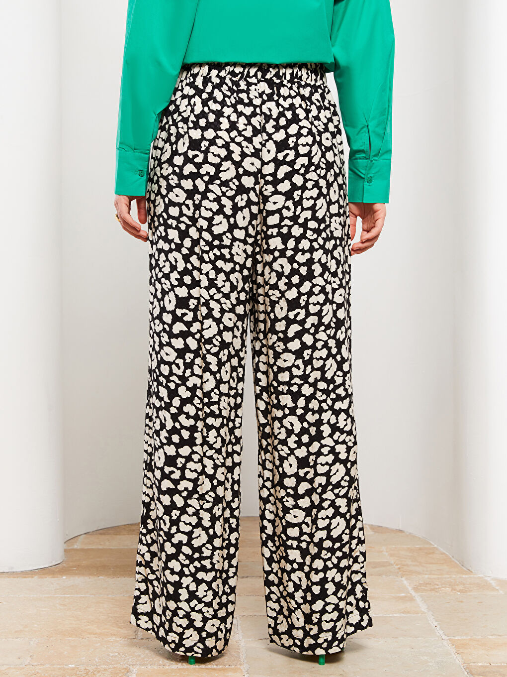 LCW Vision Elastic Waist Patterned Viscose Women Trousers -S2HS36Z8-LQJ