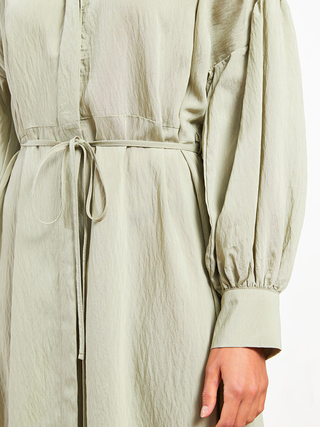 Collared Neck Plain Long Sleeve Women's Dress-2