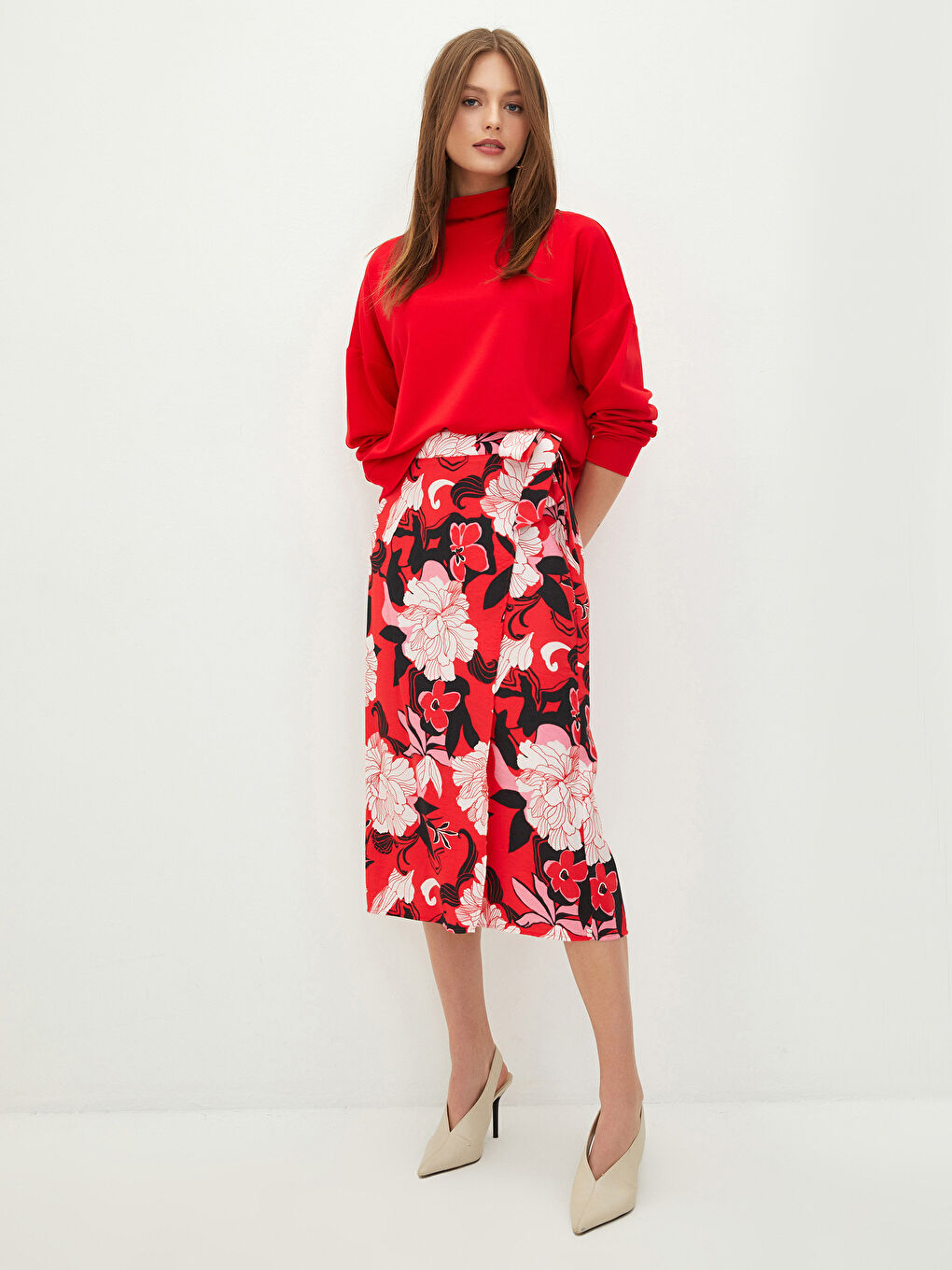 Fustă Pentru Femei Cu Talie Legată, Croială A, Cu Model Floral-3