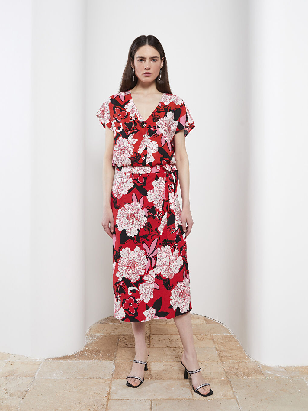 Fustă Pentru Femei Cu Talie Legată, Croială A, Cu Model Floral-2