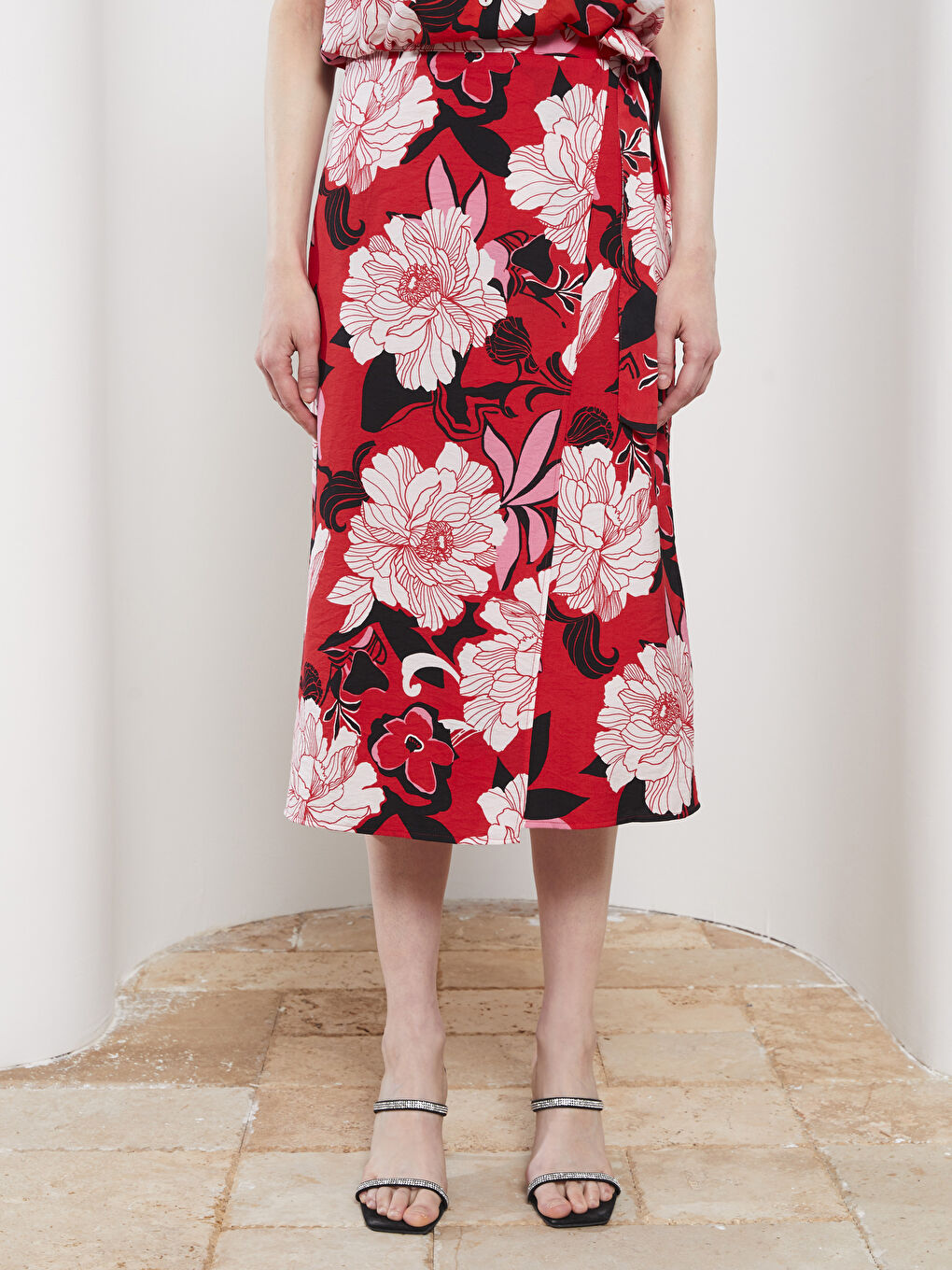 Fustă Pentru Femei Cu Talie Legată, Croială A, Cu Model Floral-4