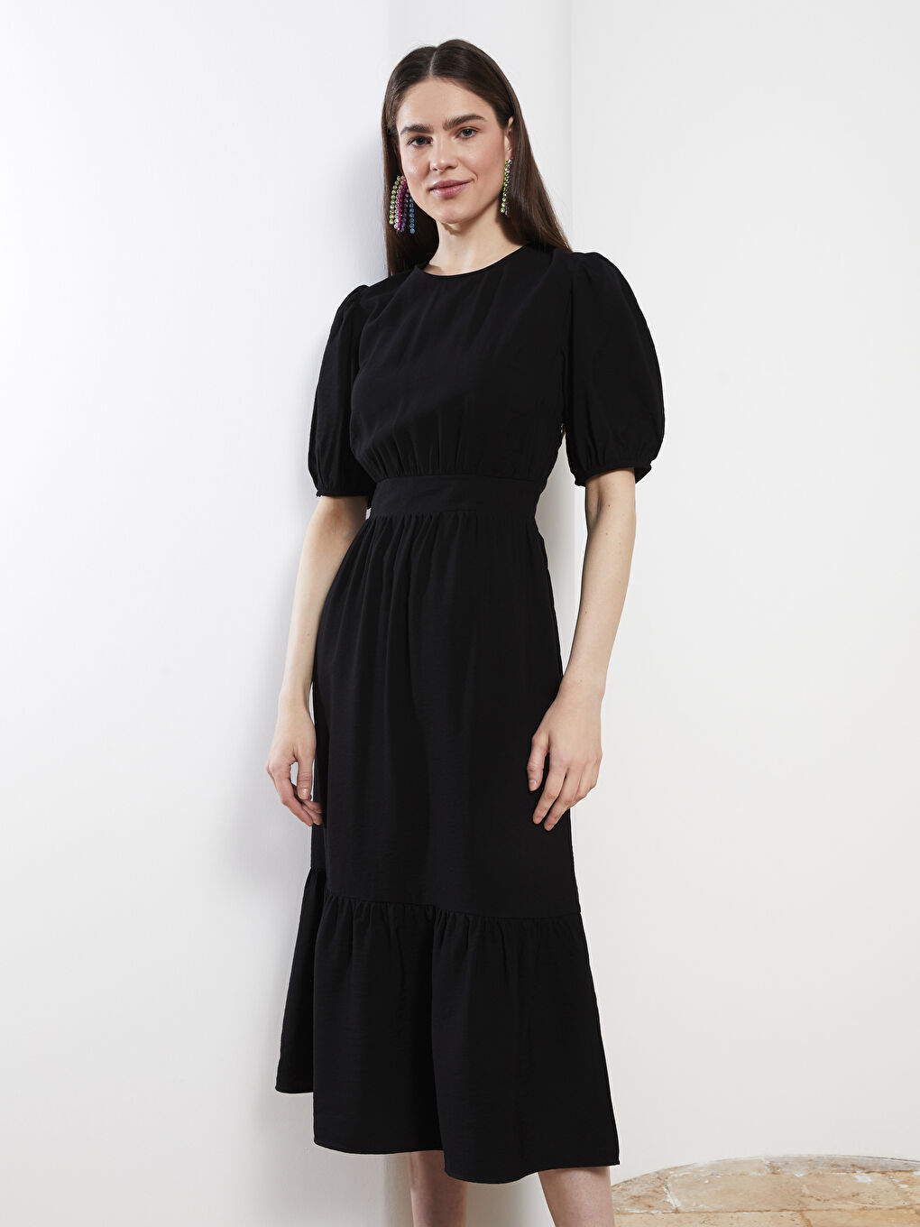 LCW Vision Rundhalsausschnitt Schlicht Kurzarm Kleid für Damen -S2HS59Z8-CVL
