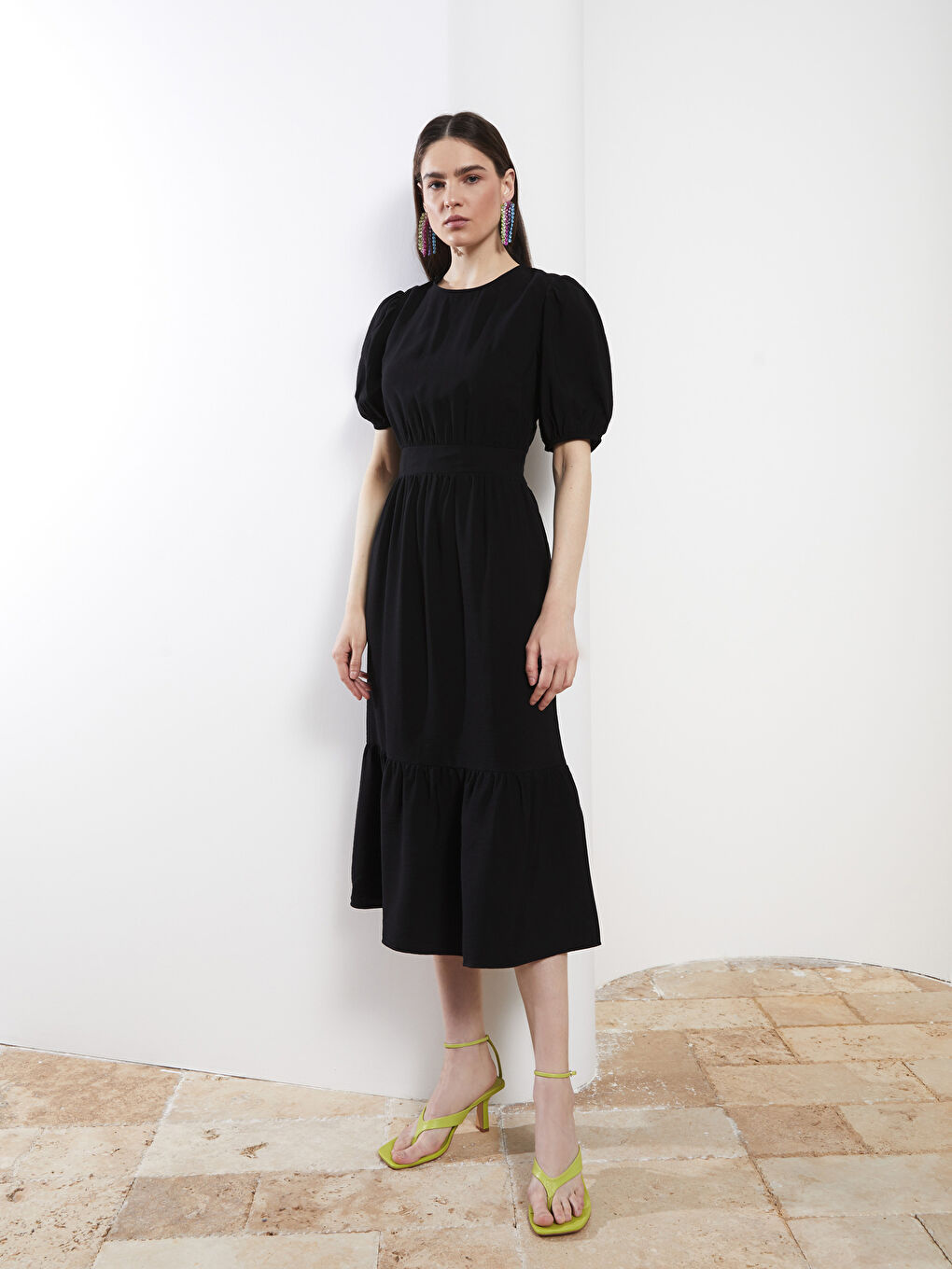 LCW Vision Rundhalsausschnitt Schlicht Kurzarm Kleid für Damen -S2HS59Z8-CVL