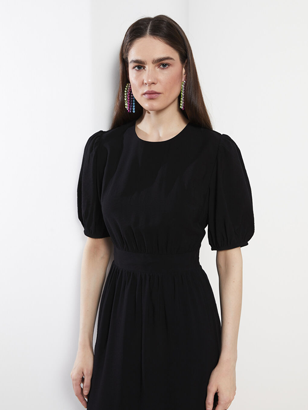 LCW Vision Rundhalsausschnitt Schlicht Kurzarm Kleid für Damen -S2HS59Z8-CVL