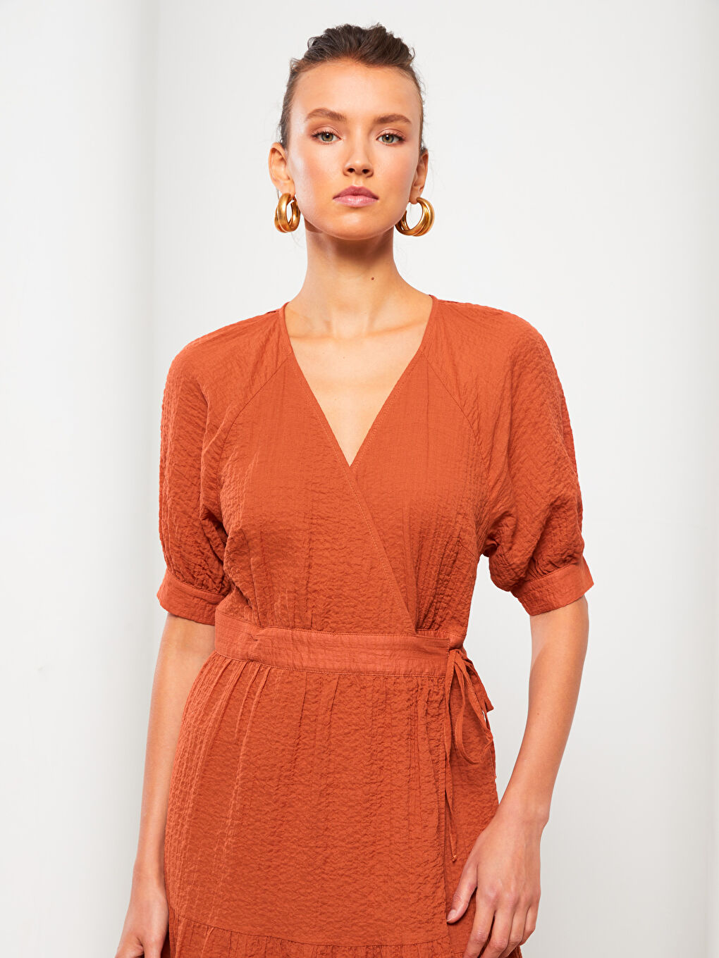 فستان بصفين زراير منقوش كم قصير قطن للسيدات-2