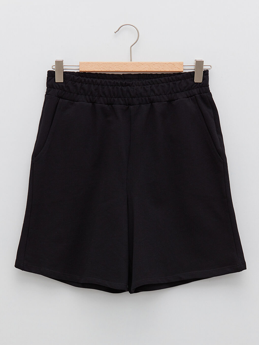 Elastic Waist Regular Pocket Detailed Cotton Women's Bermuda Shorts-5