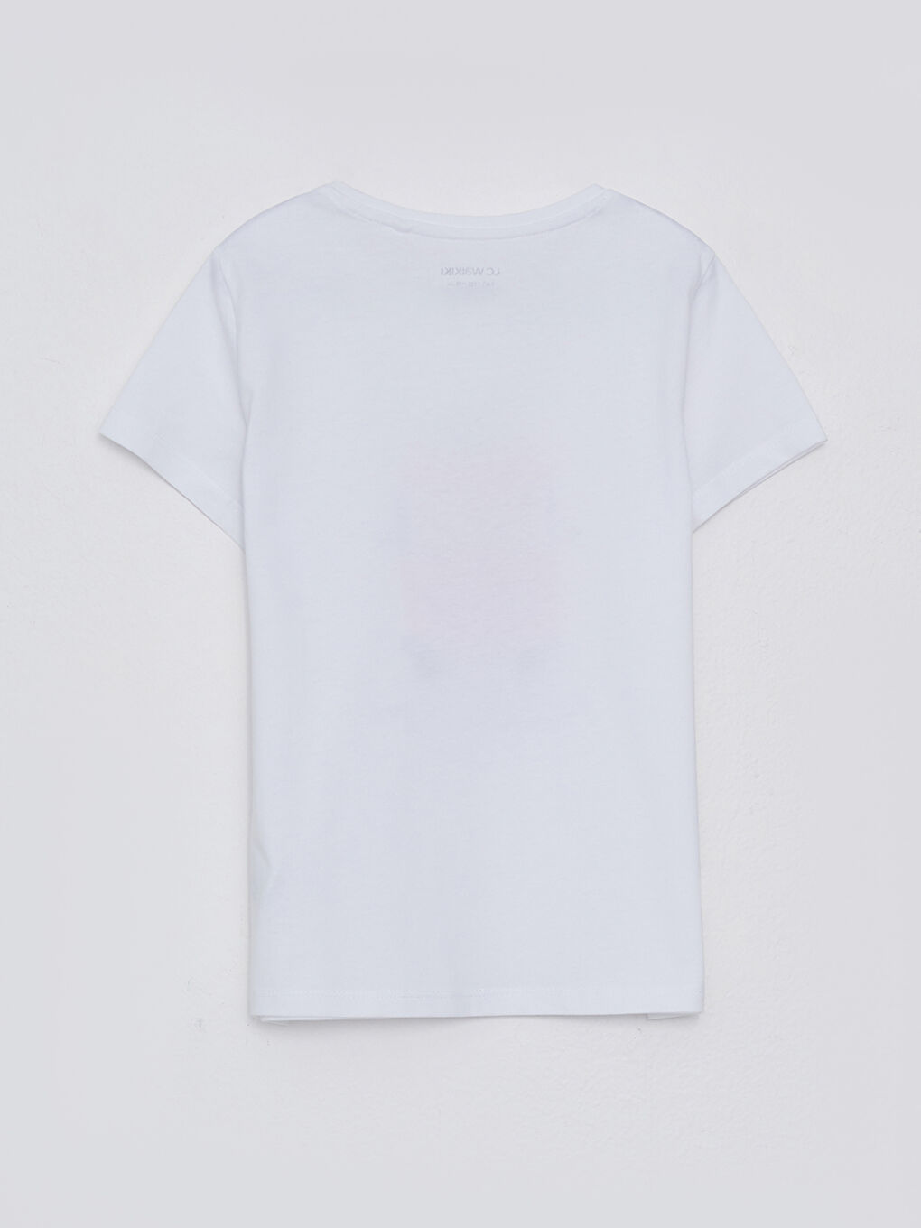 Beyaz Bisiklet Yaka Baskılı Kısa Kollu Pamuklu Kız Çocuk Tişört-1