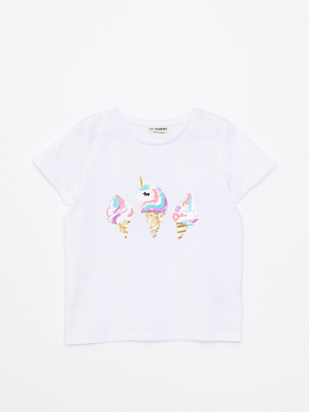 Дөңгелек жағалы кестеленген қысқа жеңді мақтадан жасалған қыздарға арналған футболка