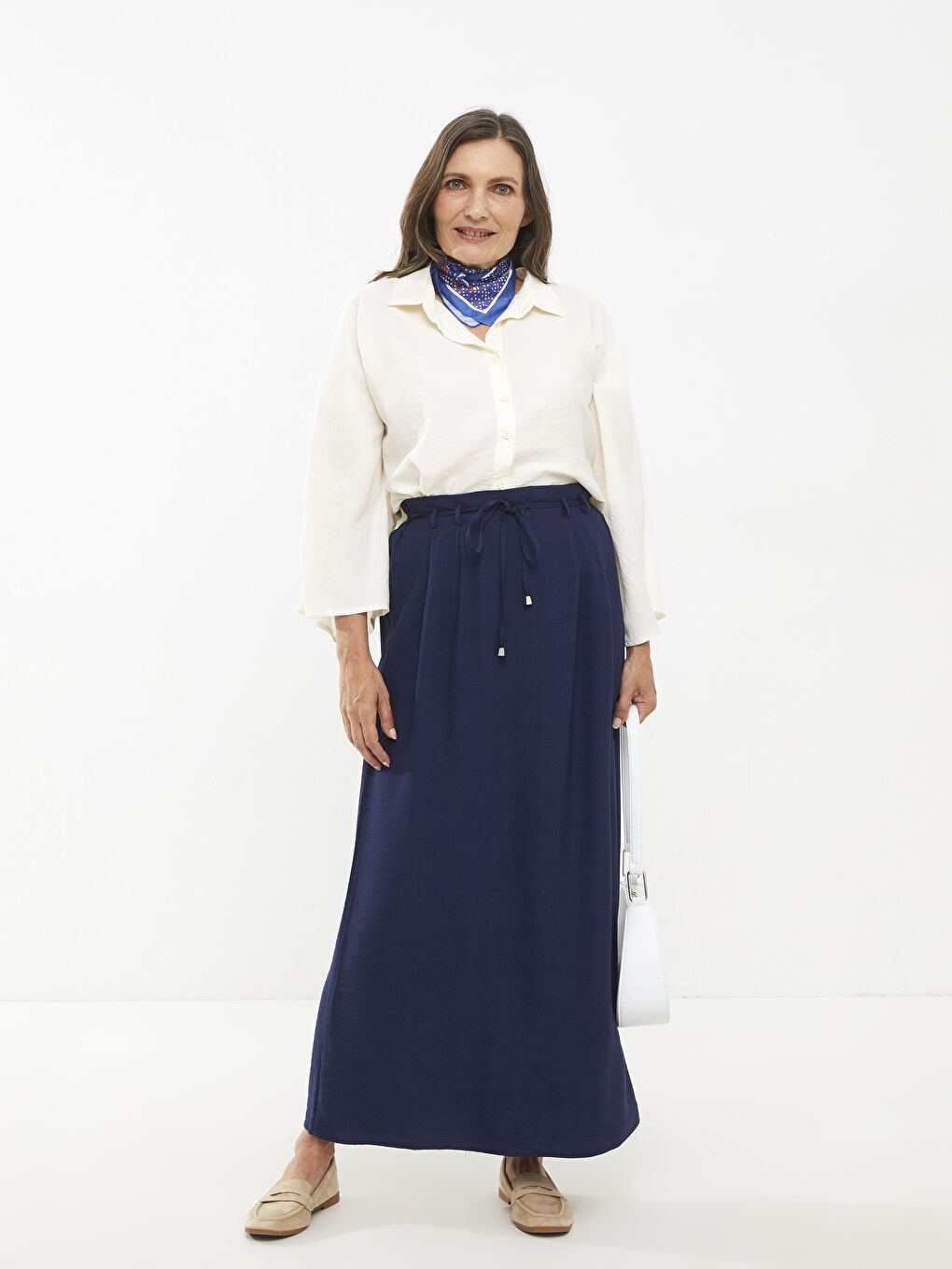 Lacivert Beli Lastikli Düz A Kesim Kadın Etek