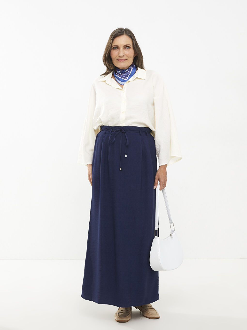 Lacivert Beli Lastikli Düz A Kesim Kadın Etek-1