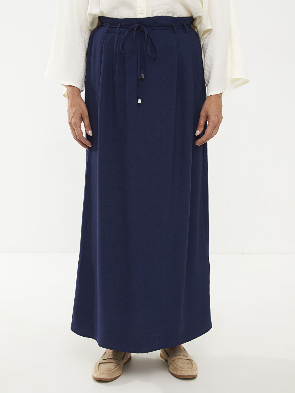 Lacivert Beli Lastikli Düz A Kesim Kadın Etek-2