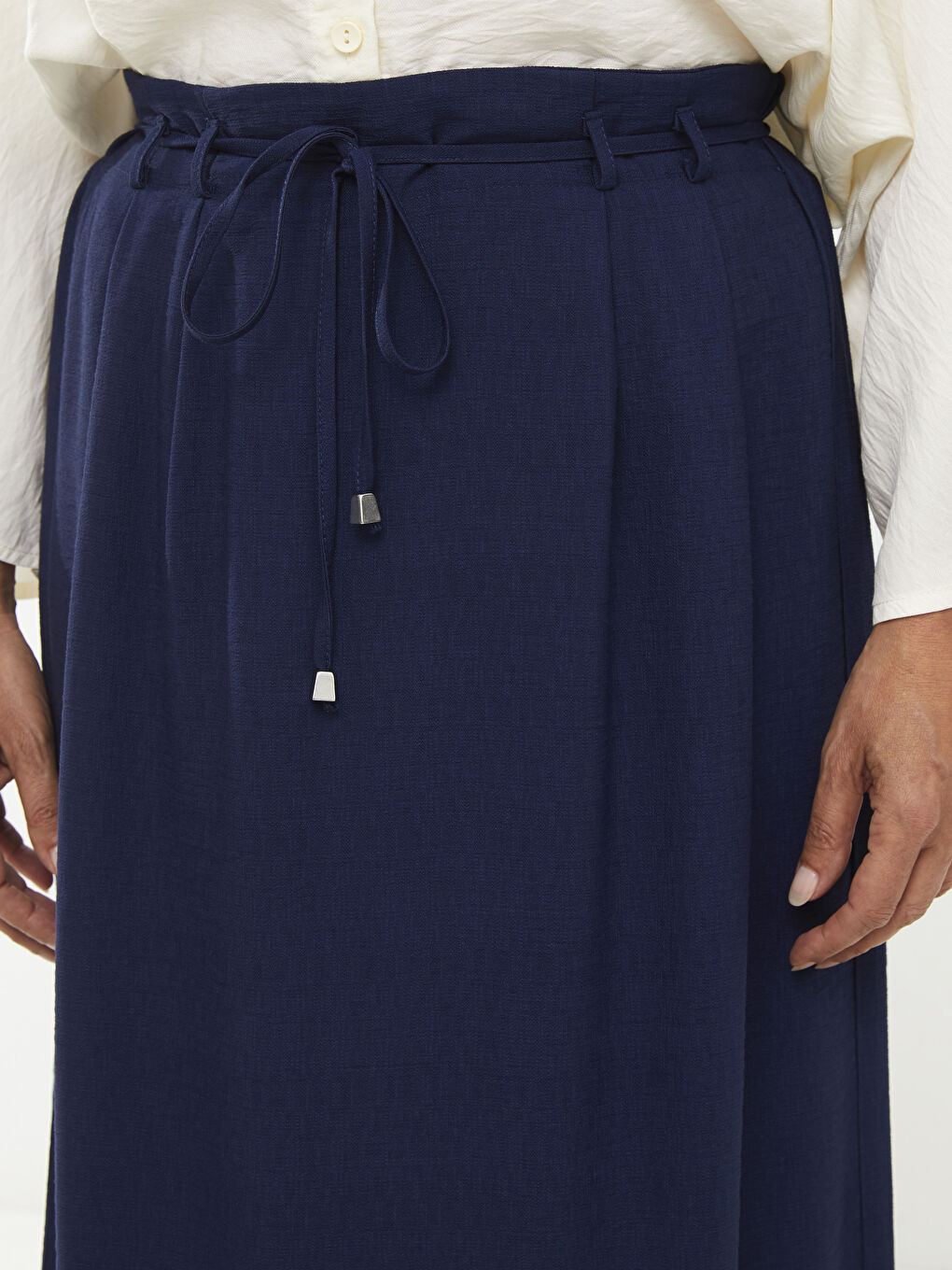 Lacivert Beli Lastikli Düz A Kesim Kadın Etek-3