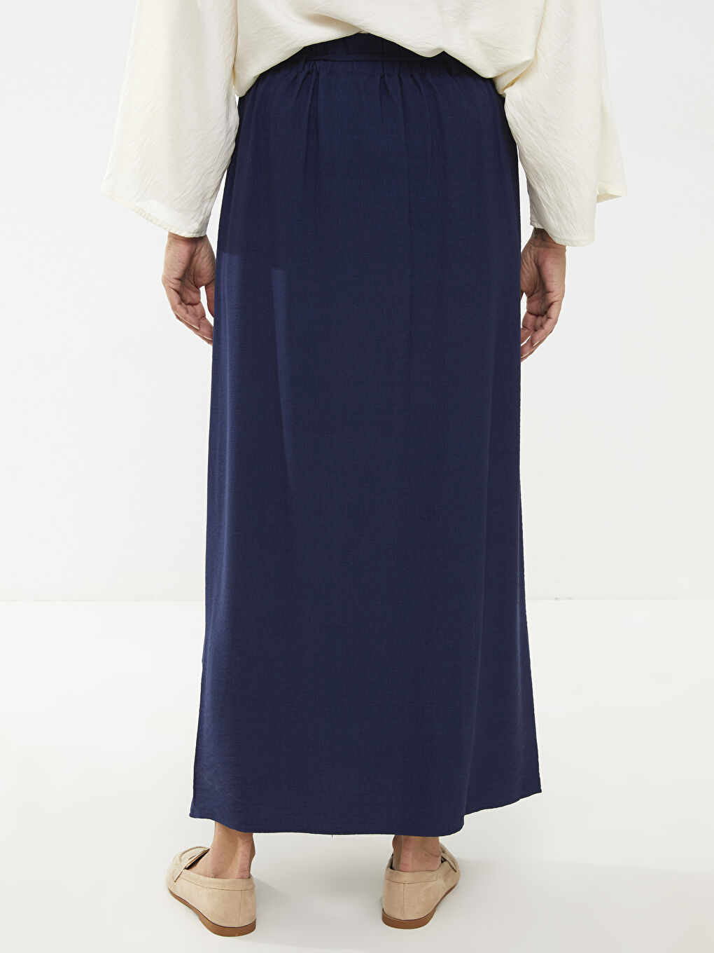 Lacivert Beli Lastikli Düz A Kesim Kadın Etek-4