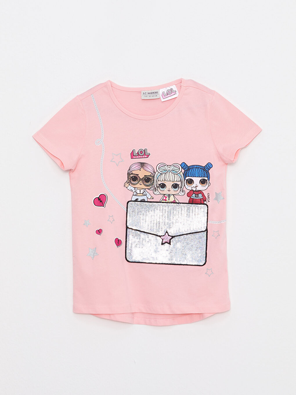 LC Waikiki Crew Neck LOL Surprise OMG Licensed Two Way Sequined Short Sleeve Girl's T-Shirt -S2HS99Z4-GAT
