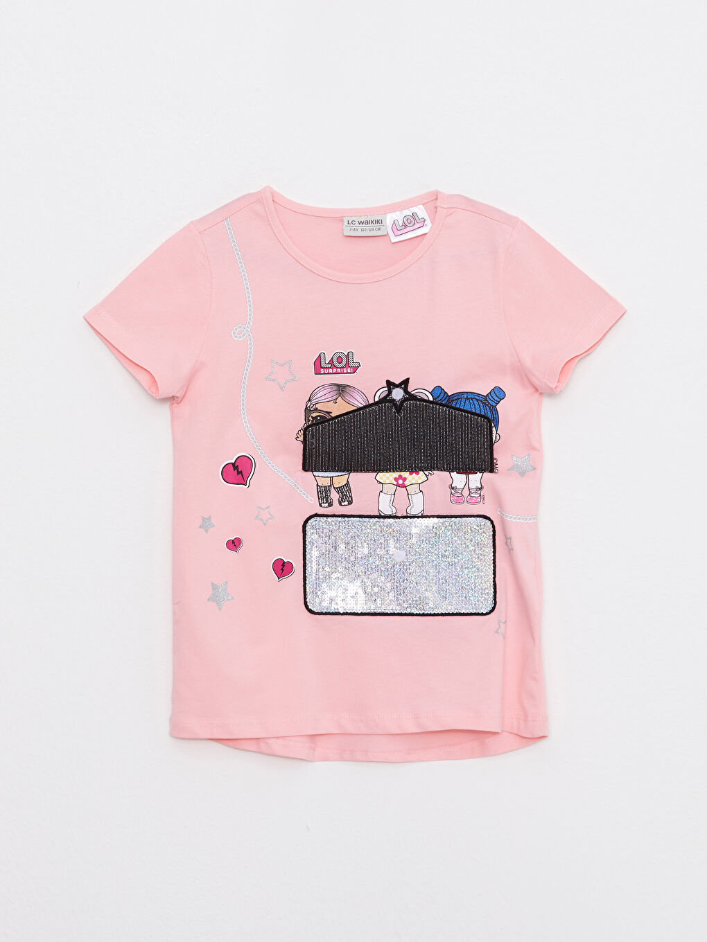 LC Waikiki Crew Neck LOL Surprise OMG Licensed Two Way Sequined Short Sleeve Girl's T-Shirt -S2HS99Z4-GAT
