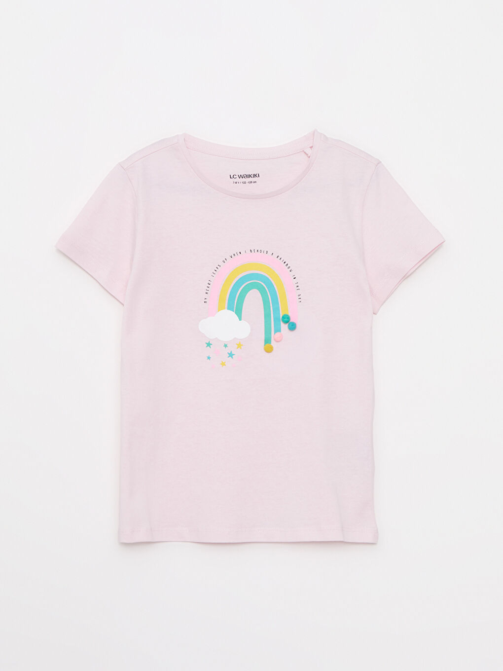 Pembe Bisiklet Yaka Baskılı Kısa Kollu Pamuklu Kız Çocuk Tişört
