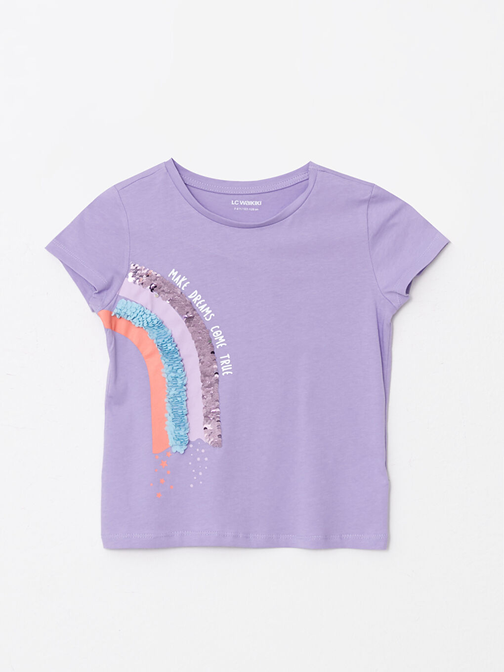 LCW Kids Crew Neck Two Way Sequined Short Sleeve Cotton Girls T-Shirt -S2HT01Z4-KYF