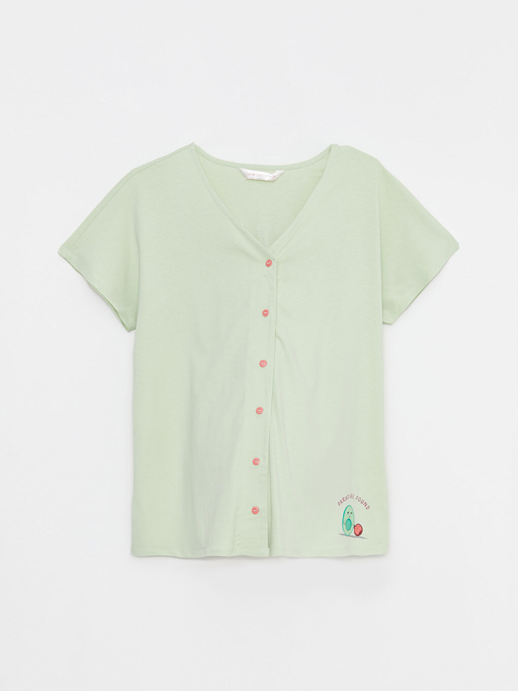 Yeşil V Yaka Baskılı Kısa Kollu Pamuklu Kadın Pijama Takımı-6