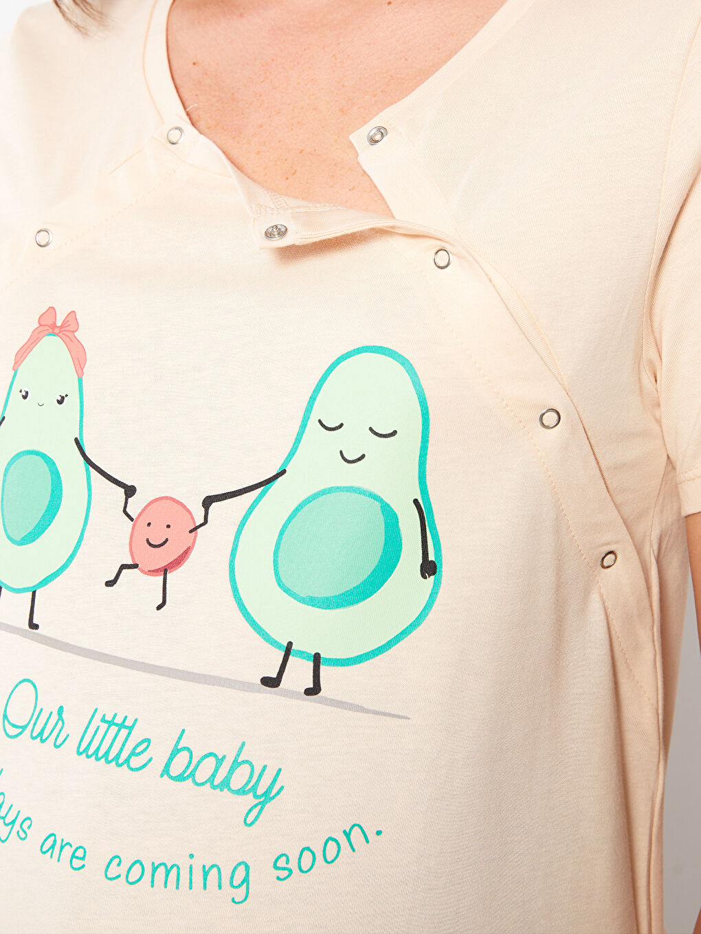 طقم بيجامة ياقة دائرية كم قصير مطبوع قطن للسيدات-3