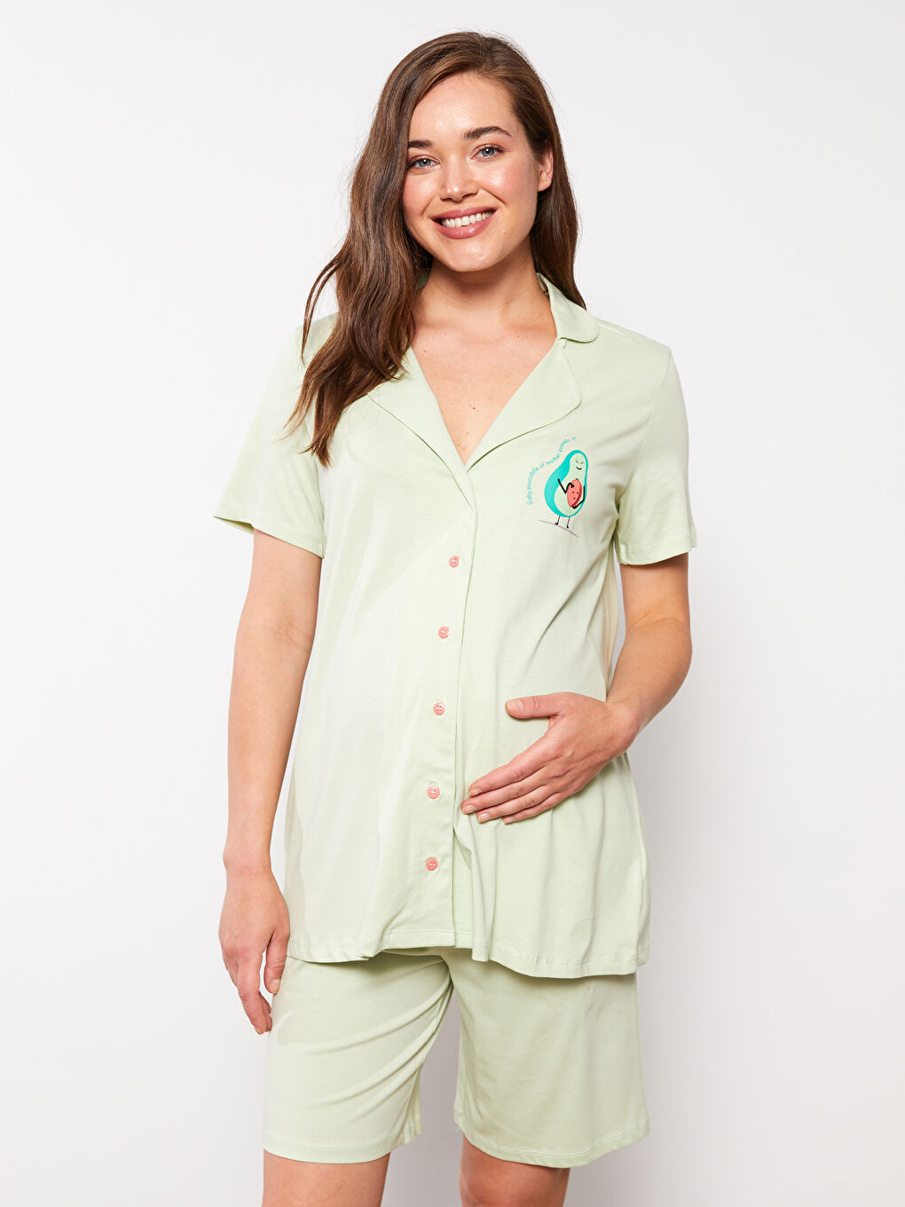 Shirt Neck Printed Short Sleeve Cotton Women's Pajama Set-1