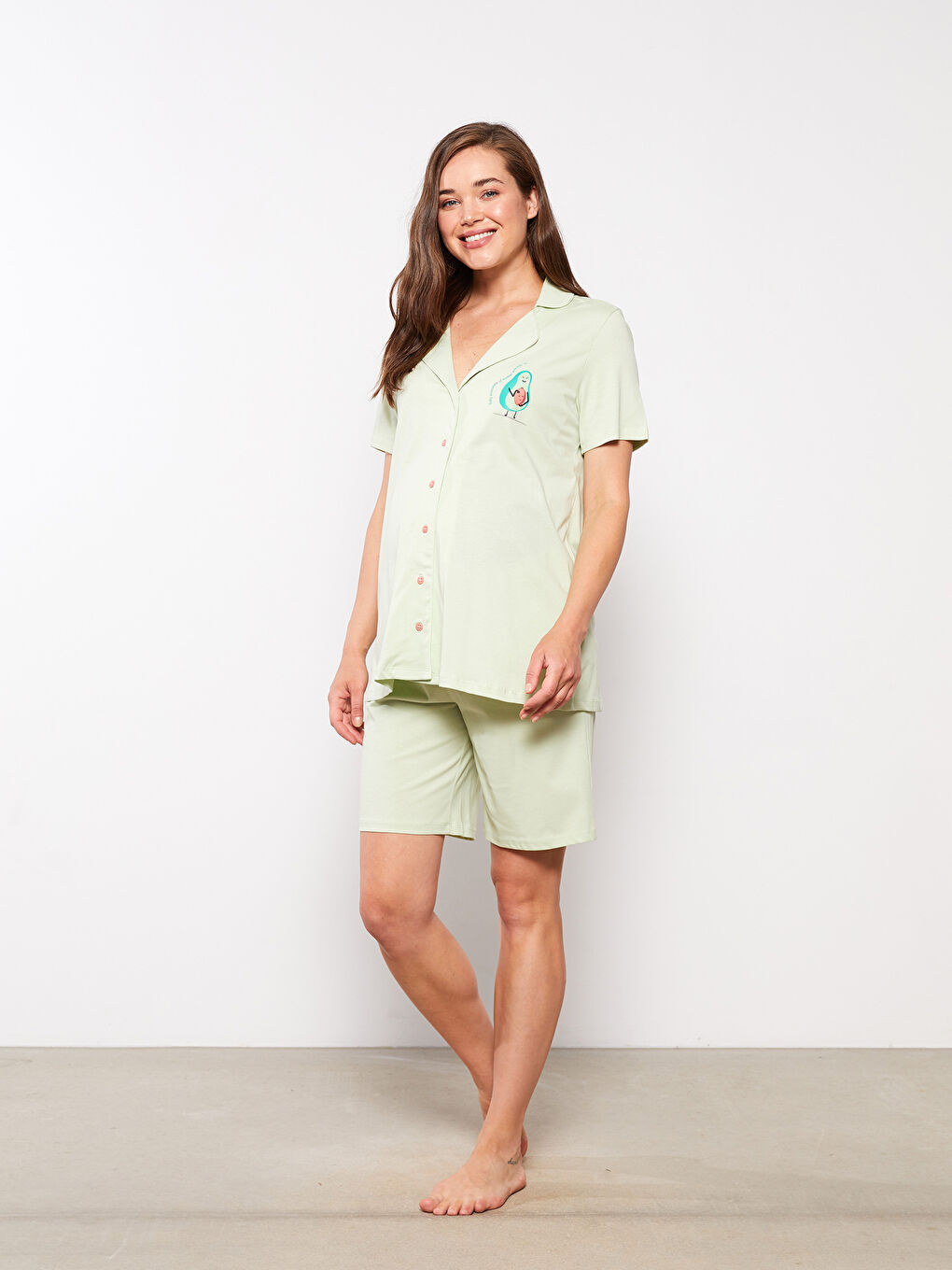 Shirt Neck Printed Short Sleeve Cotton Women's Pajama Set-2