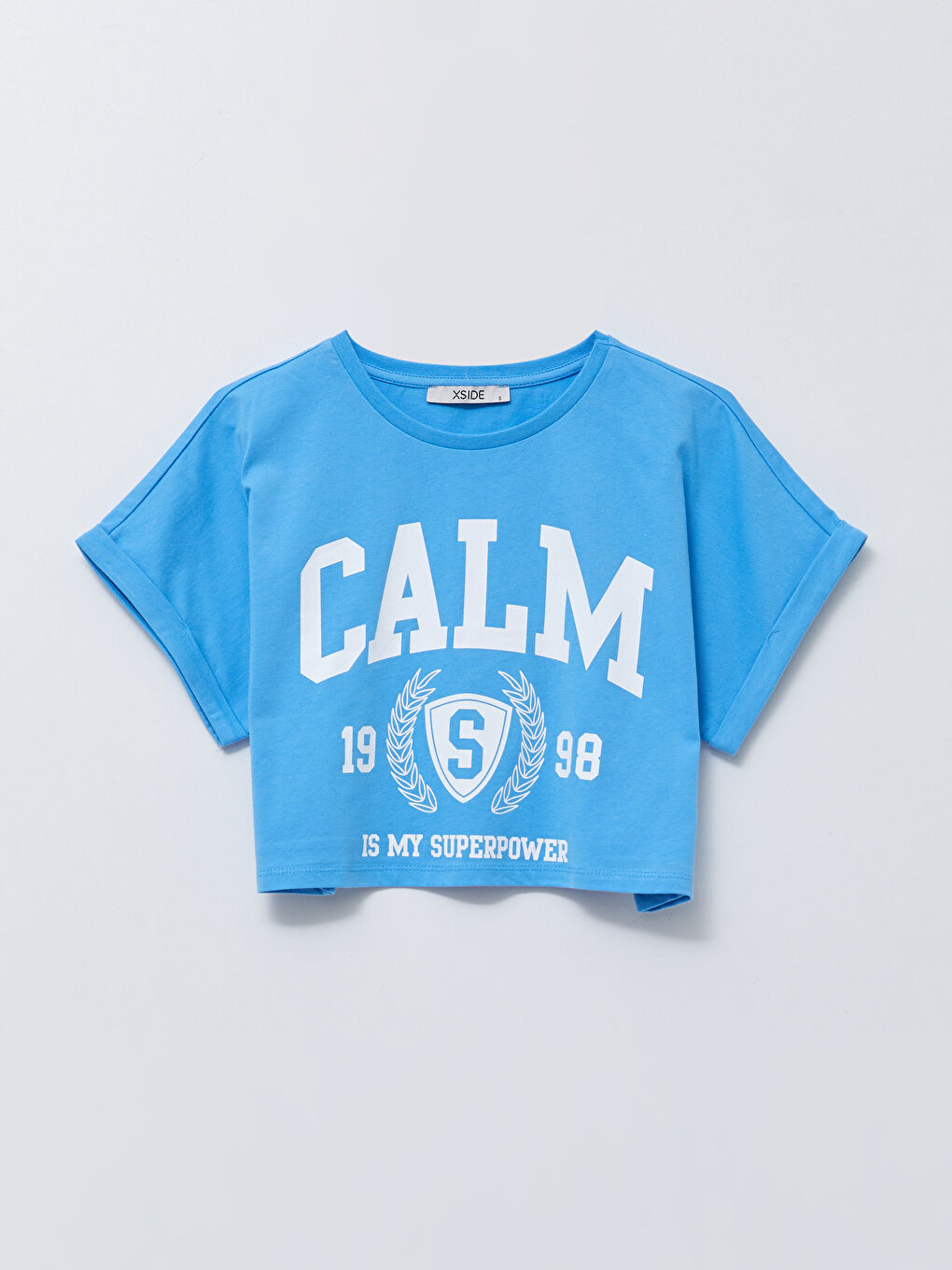 Crew Neck Printed Short Sleeve Cotton Crop T-Shirt