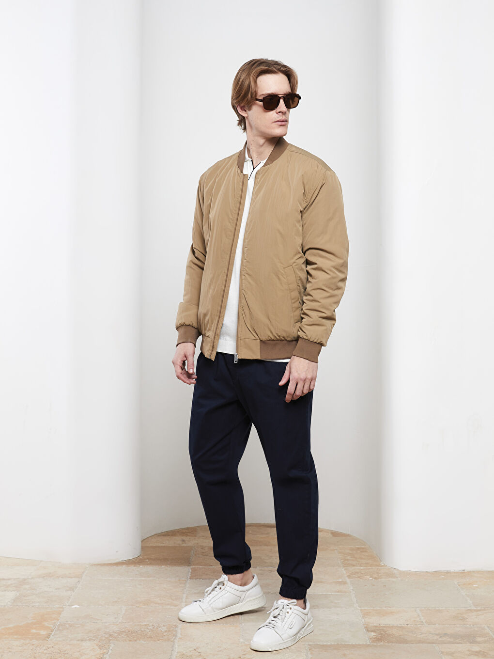 Kahverengi Standart Kalıp Kolej Yaka Erkek Bomber Mont