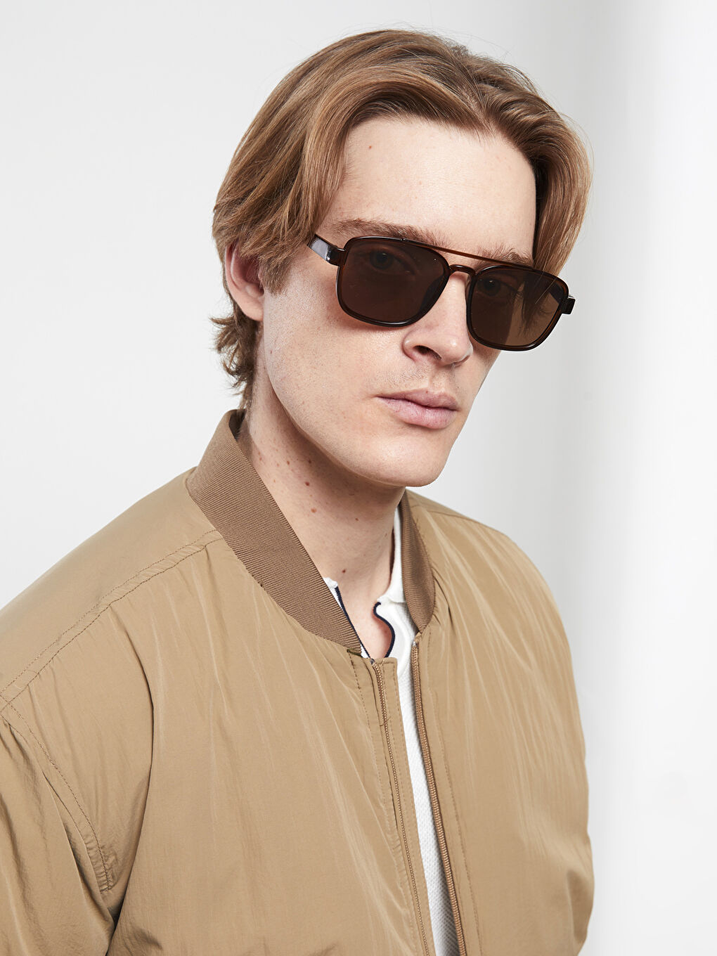 Kahverengi Standart Kalıp Kolej Yaka Erkek Bomber Mont-2