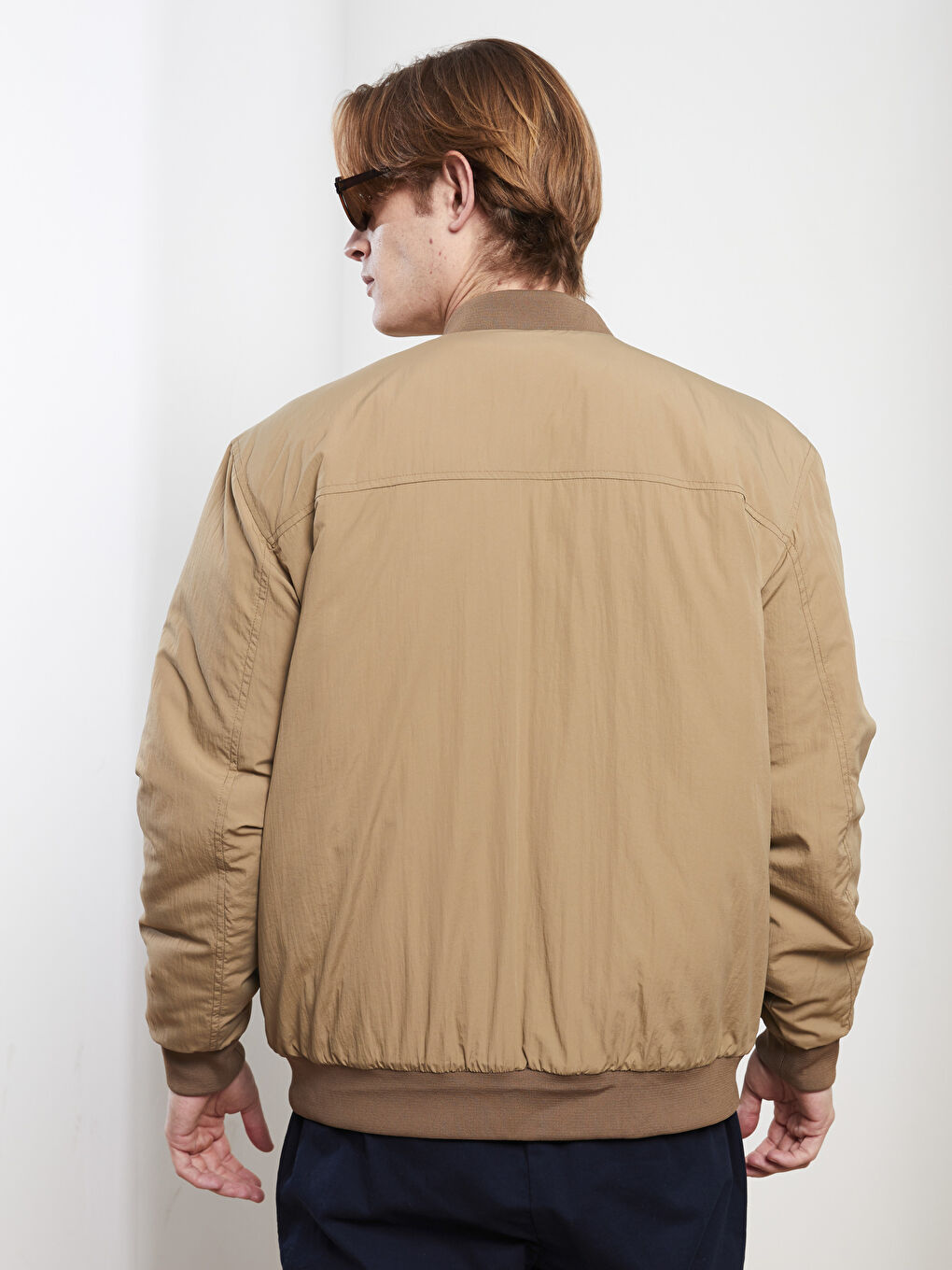 Kahverengi Standart Kalıp Kolej Yaka Erkek Bomber Mont-4