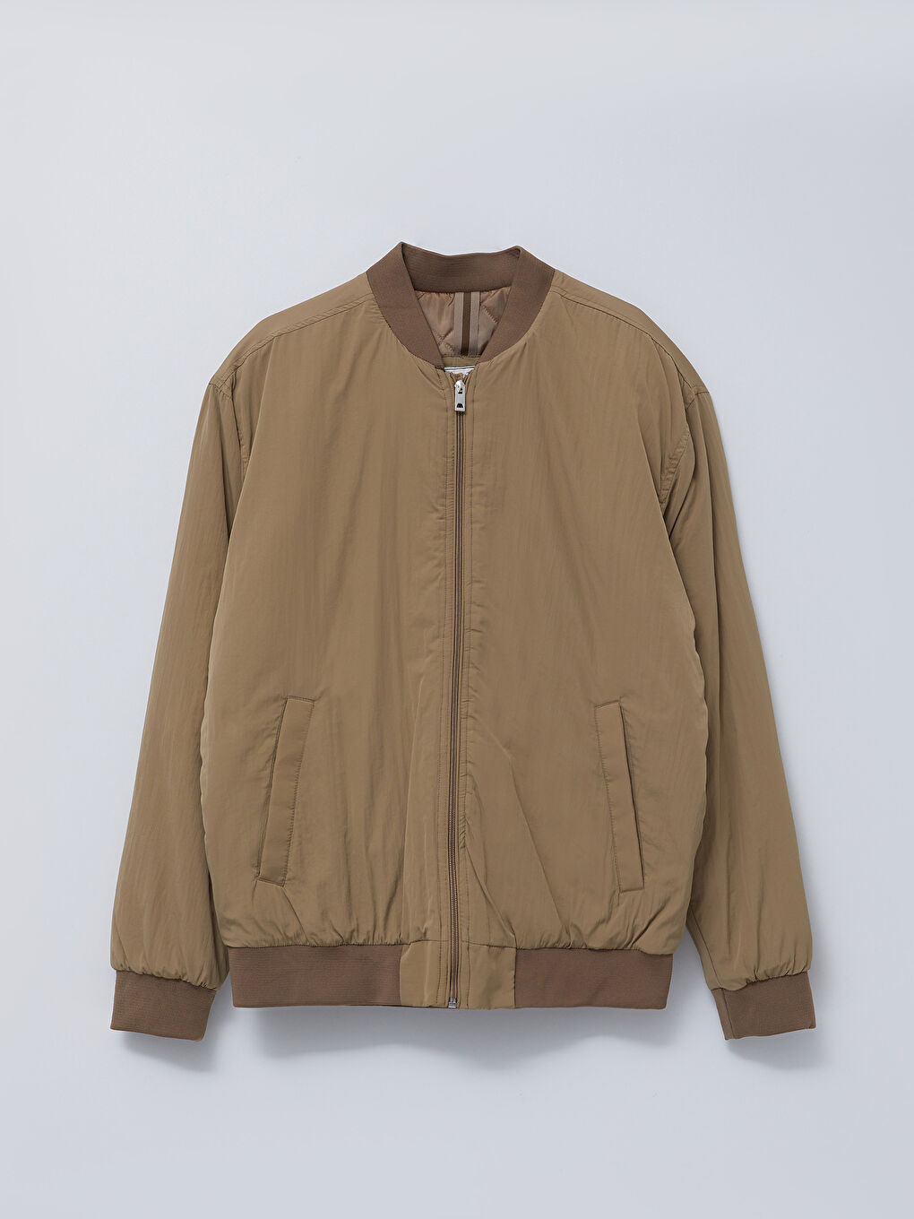 Kahverengi Standart Kalıp Kolej Yaka Erkek Bomber Mont-5