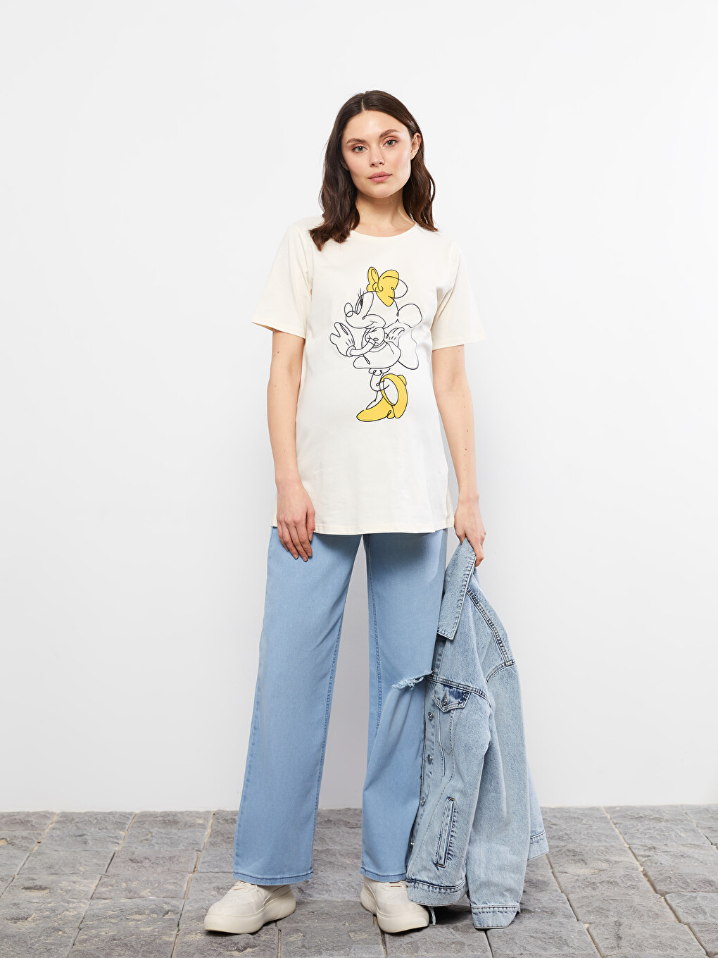 Crew Neck Minnie Mouse Printed Short Sleeve Cotton Maternity T-Shirt