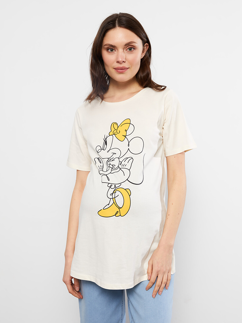 Crew Neck Minnie Mouse Printed Short Sleeve Cotton Maternity T-Shirt-2