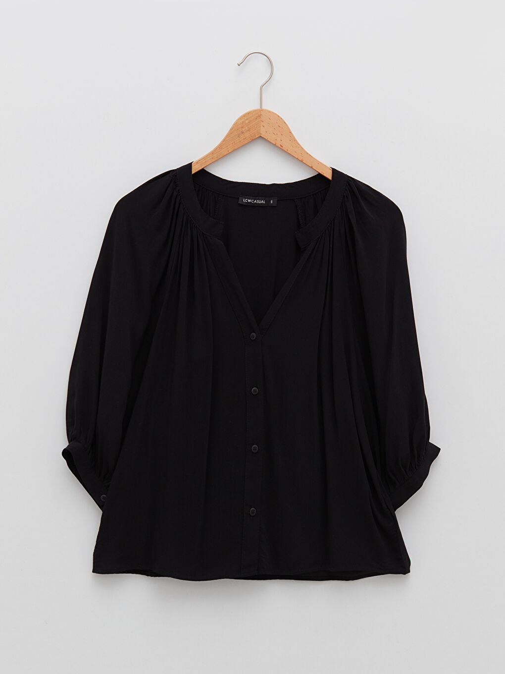 بلوزة ياقة بشق مستقيمة كم طويل بوبلين للسيدات-4