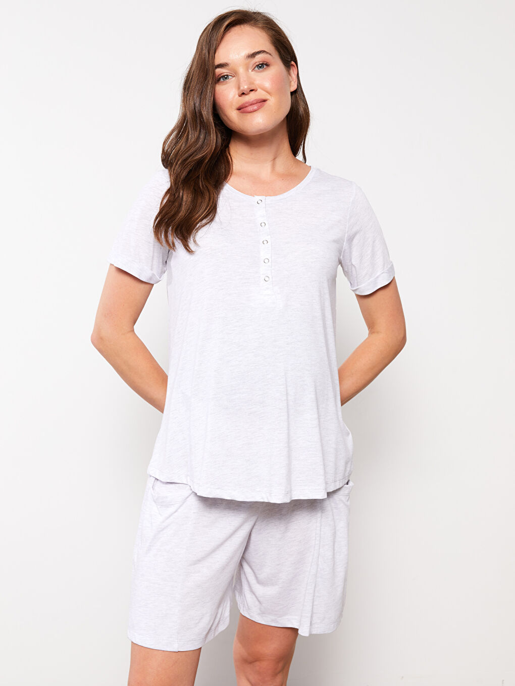 Crew Neck Straight Short Sleeve Maternity Pajamas Set -S2HT86Z8-CT3