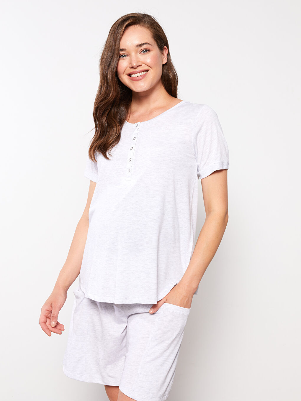 Crew Neck Straight Short Sleeve Maternity Pajamas Set -S2HT86Z8-CT3