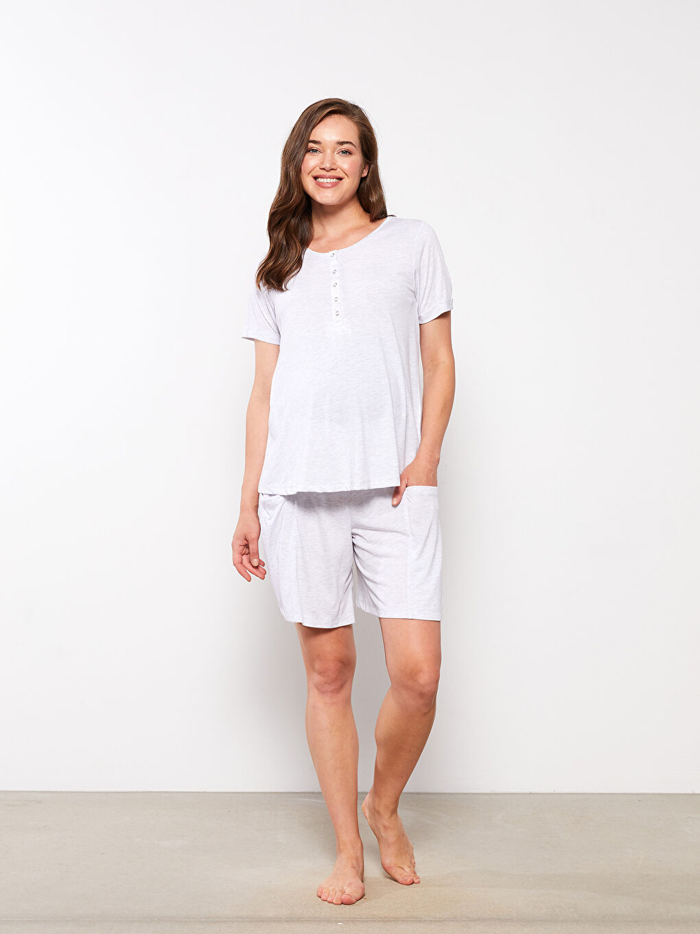 Crew Neck Straight Short Sleeve Maternity Pajamas Set -S2HT86Z8-CT3