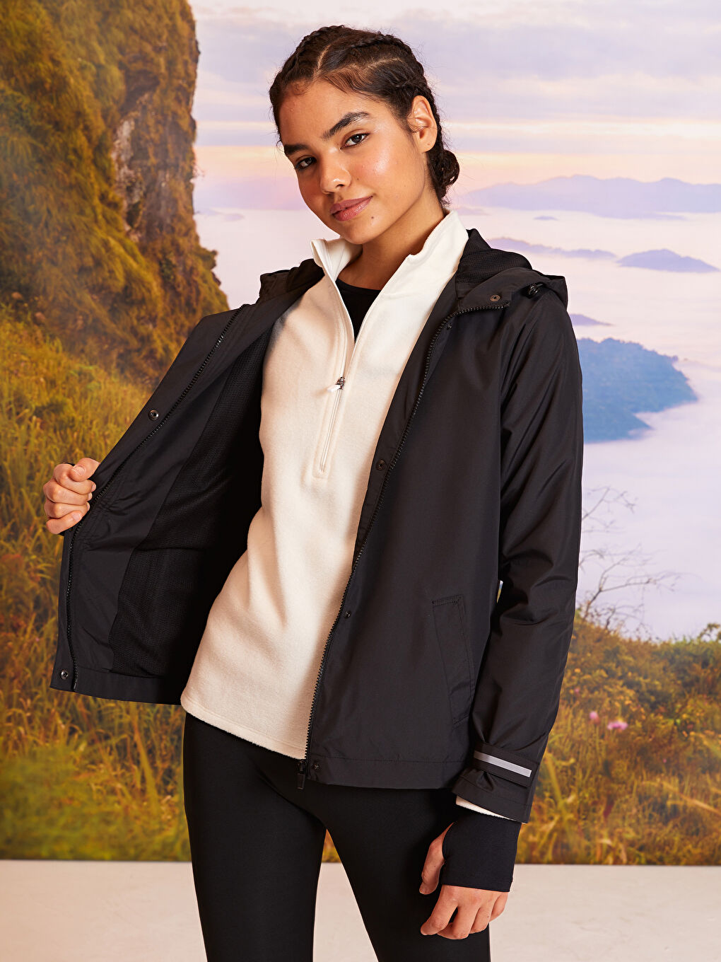 LCW OUTDOOR Hooded Printed Long Sleeve Women's Outdoor Raincoat -S2HT90Z8-CVL