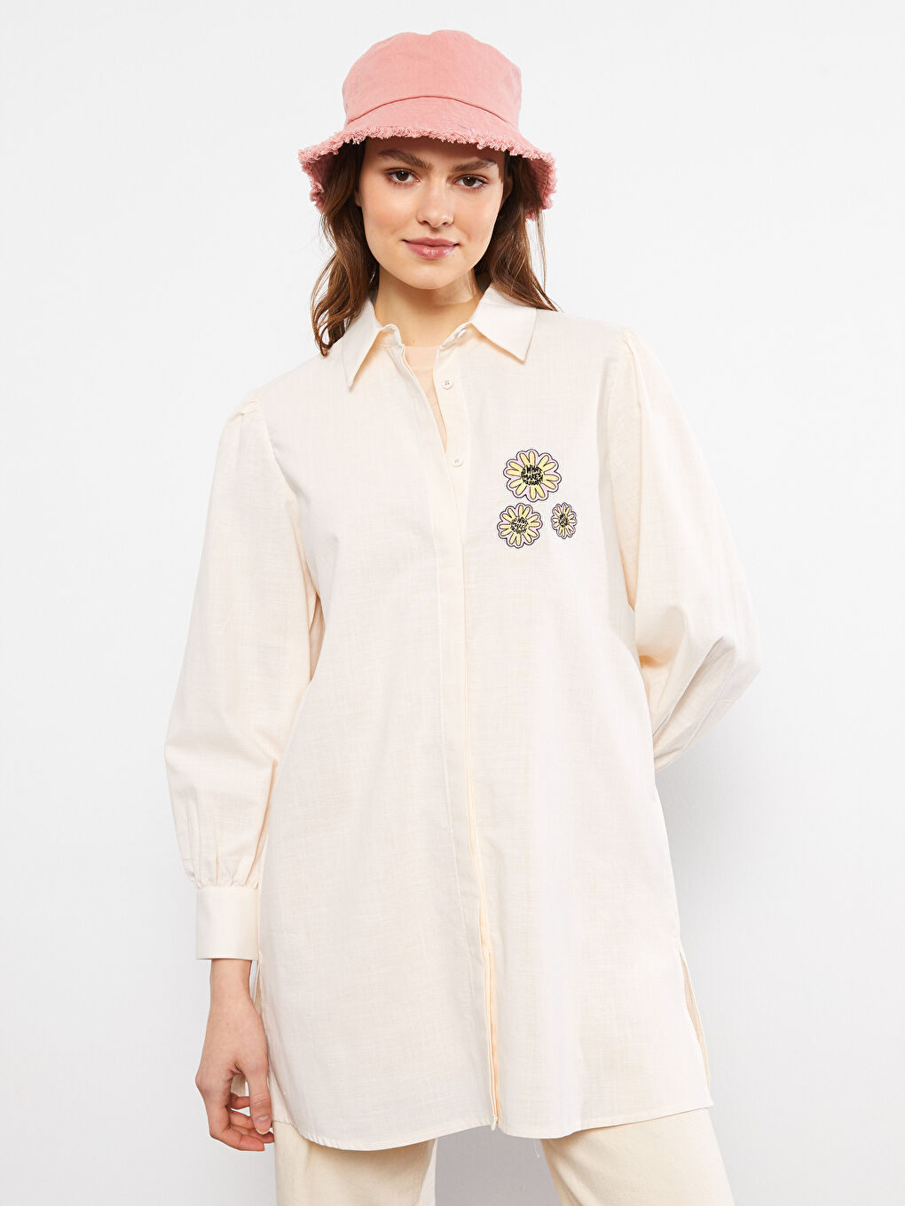 Bej Nakışlı Kadın Gömlek Tunik