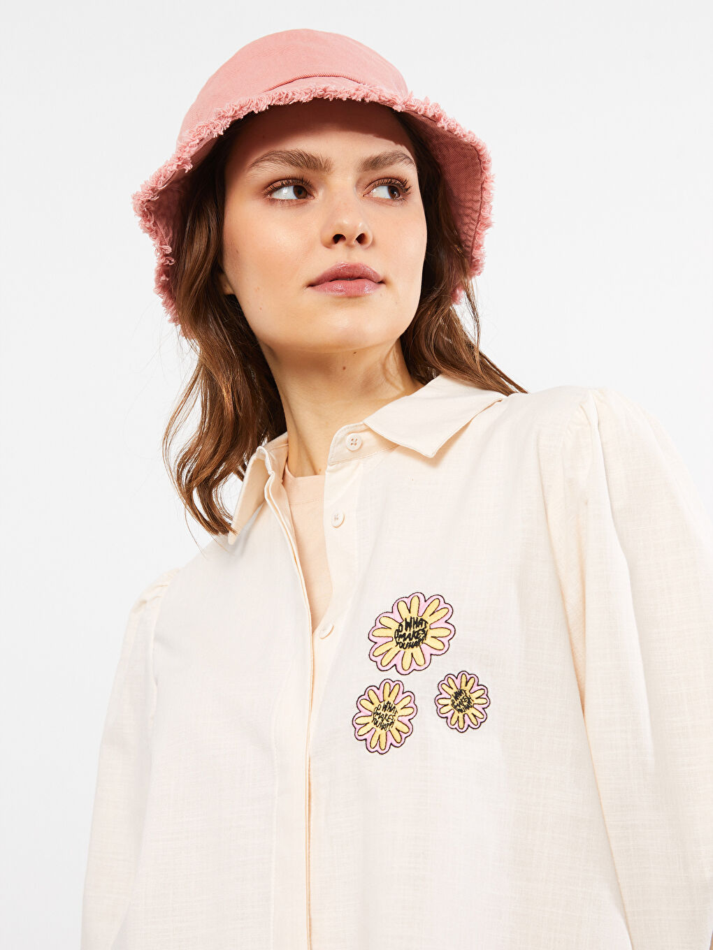 Bej Nakışlı Kadın Gömlek Tunik-1