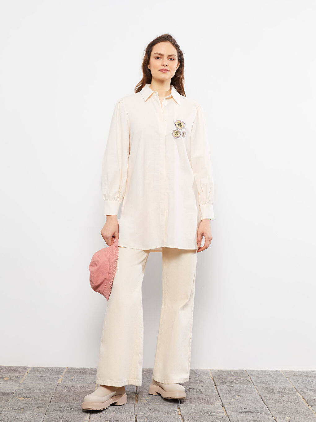 Bej Nakışlı Kadın Gömlek Tunik-2