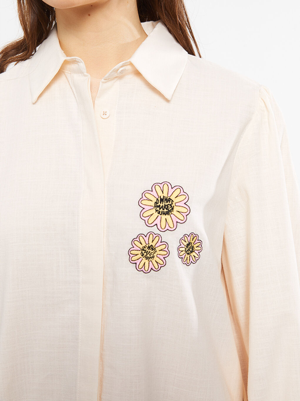 Bej Nakışlı Kadın Gömlek Tunik-3