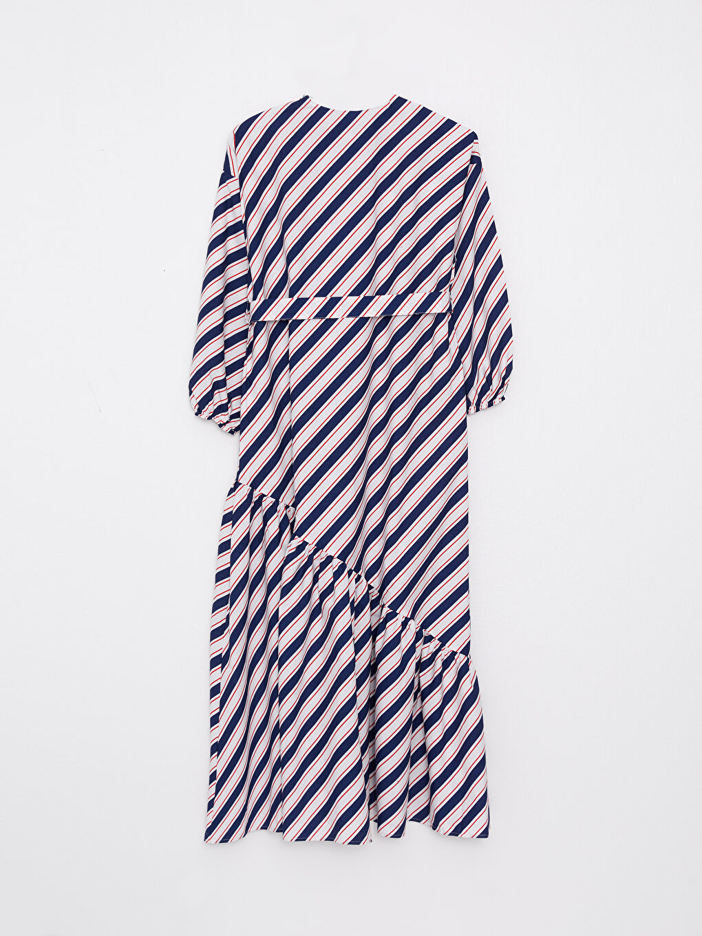 فستان ياقة دائرية مخطط كم طويل بوبلين للسيدات-6