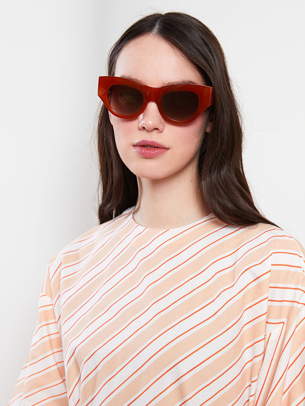 Beyaz Bisiklet Yaka Çizgili Uzun Kollu Poplin Kadın Elbise-2