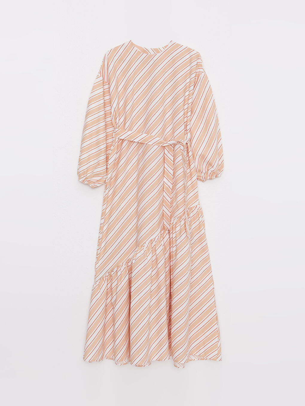 Beyaz Bisiklet Yaka Çizgili Uzun Kollu Poplin Kadın Elbise-4