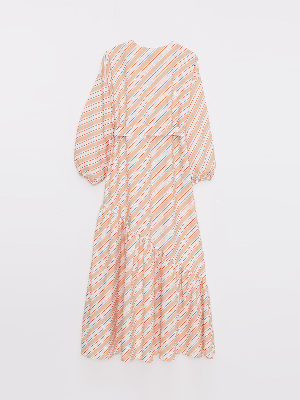 Beyaz Bisiklet Yaka Çizgili Uzun Kollu Poplin Kadın Elbise-5