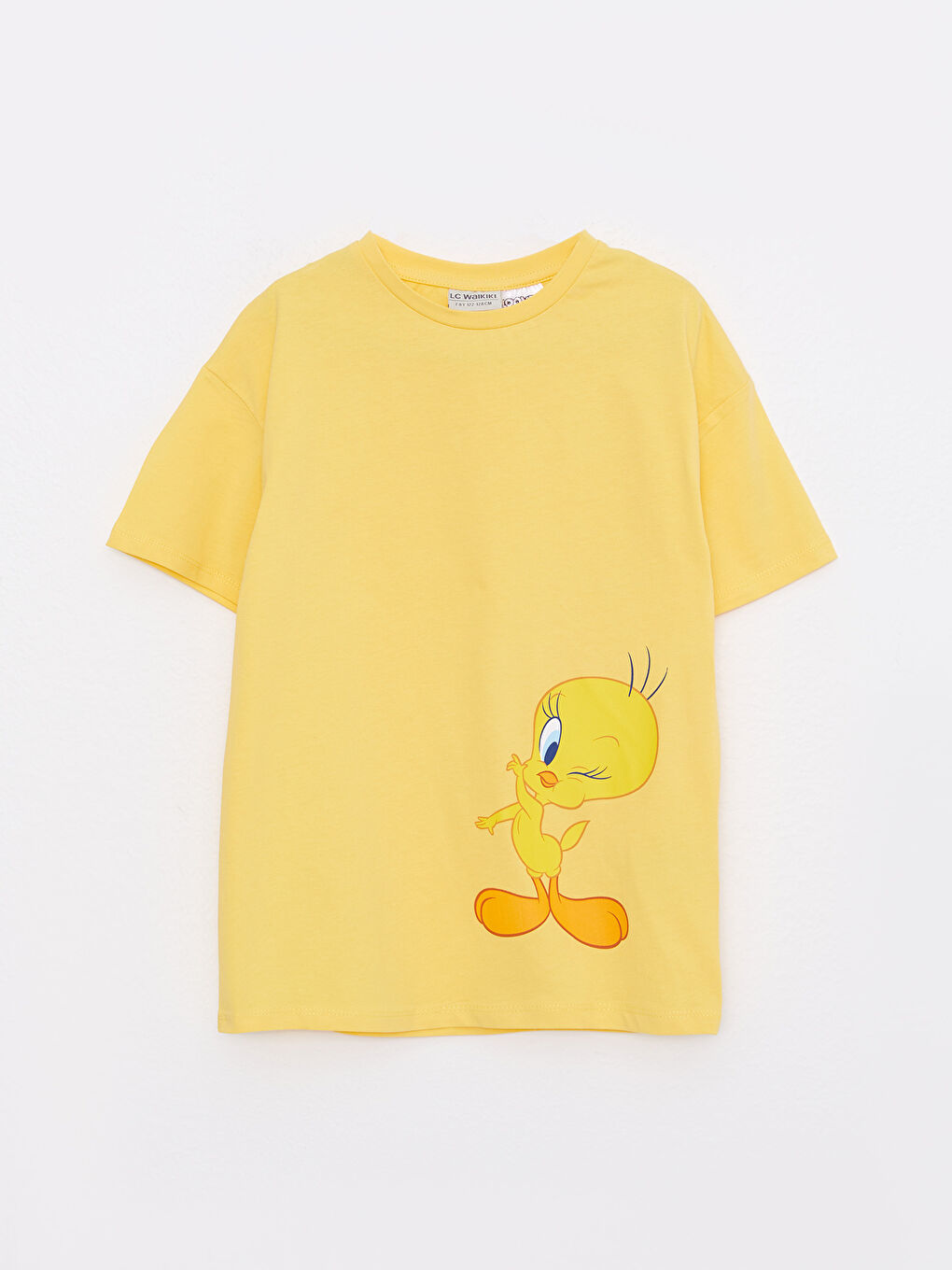 Tricou din bumbac pentru fete cu guler rotund, imprimat Tweety, mânecă scurtă