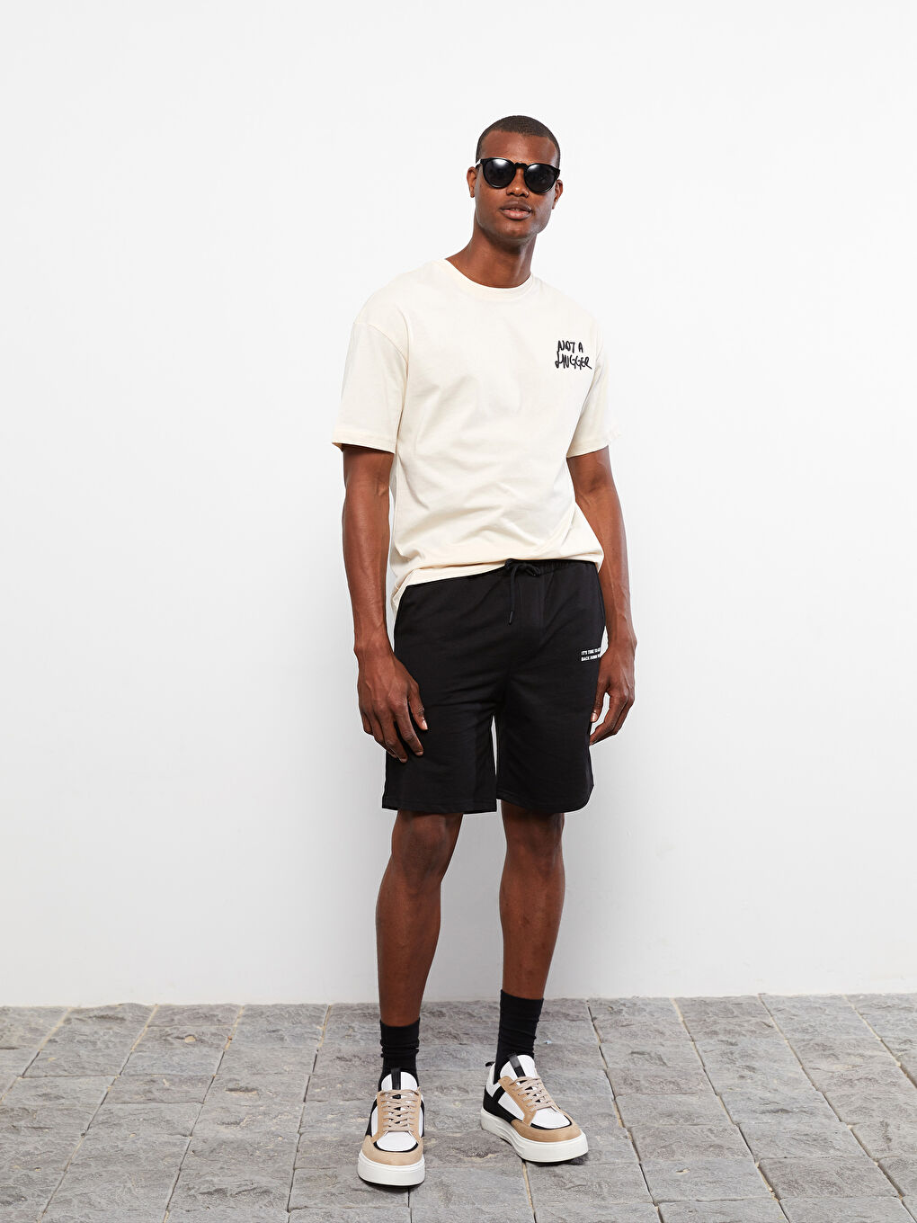 Standard Fit Men's Shorts with Waist Tie Detail-1