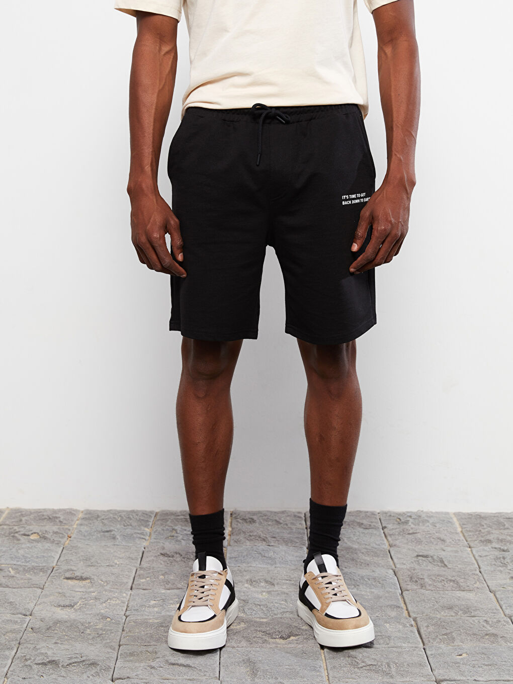 Standard Fit Men's Shorts with Waist Tie Detail-3